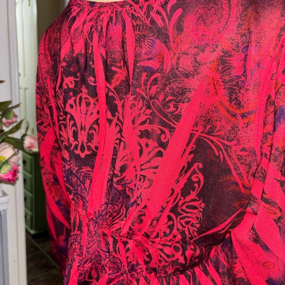 Energe World Wear Red Black Floral Tunic Top L - Picture 5 of 8